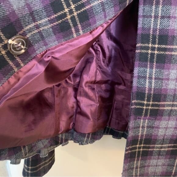 Hazel Tweed Black & Purple Plaid Double Breasted Coat jacket women’s size Medium - Picture 7 of 9